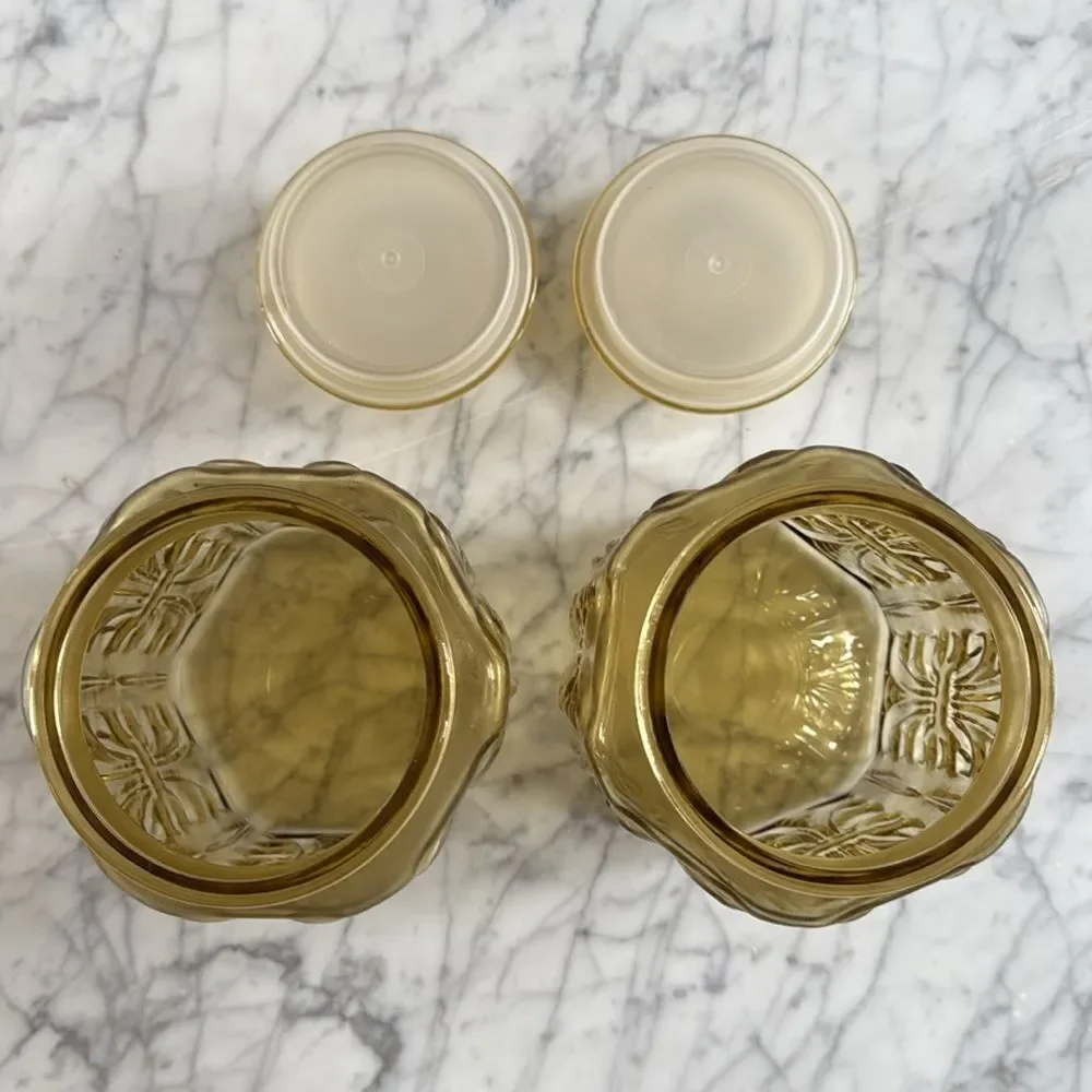 Vintage L.E. Smith Atterbury Scroll glass canister jar X2 apothecary